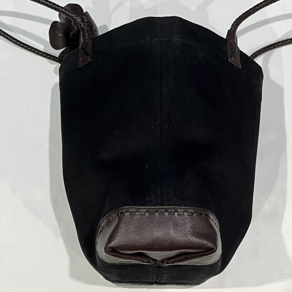 Brighton Large Black Canvas Tote Bag Purse Brown Leather Detail Flower Charm - Picture 16 of 16